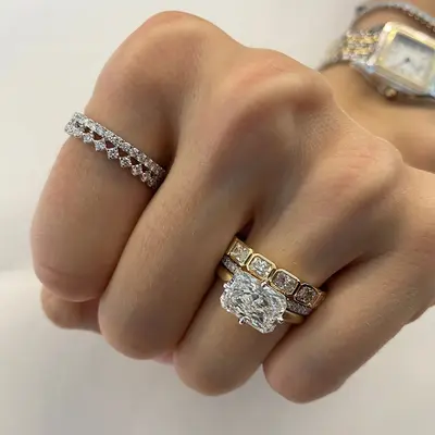 8CT 10*12mm Emerald Cut Moissanite/Zircon Engagement Rings Sets In Sterling Silver