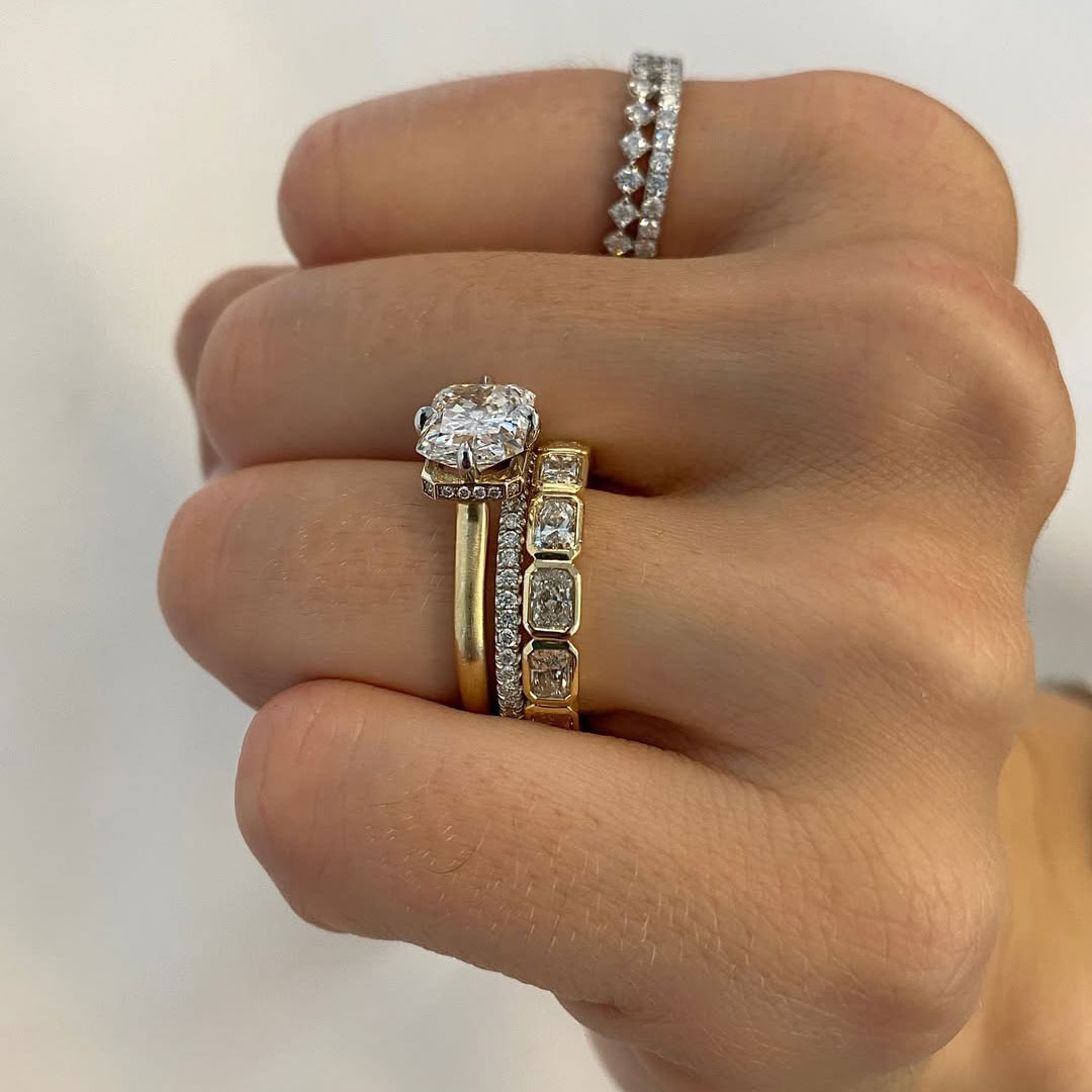 8CT 10*12mm Emerald Cut Moissanite/Zircon Engagement Rings Sets In Sterling Silver