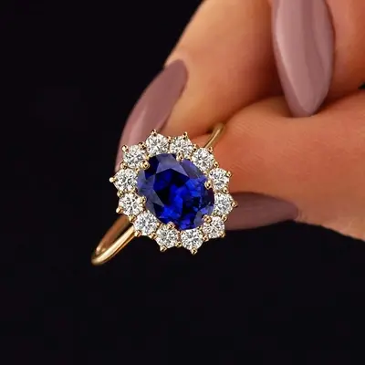 6*8mm Oval Cut Sona Simulated Diamonds Engagement Rings In Sterling Silver