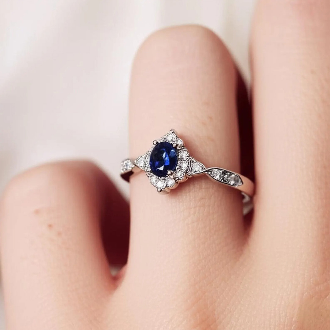 6*8mm Oval Cut Sona Simulated Diamonds Engagement Rings In Sterling Silver