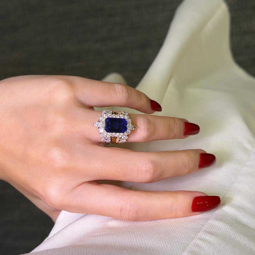 9*12mm Radiant Cut Sona Simulated Diamonds Engagement Rings In Sterling Silver