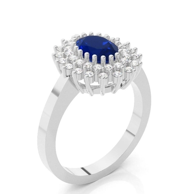 6*8mm Oval Cut Sona Simulated Diamonds Engagement Rings In Sterling Silver