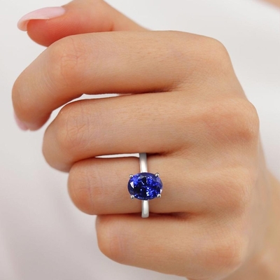 5*7mm Oval Cut Sona Simulated Diamonds Engagement Rings In Sterling Silver