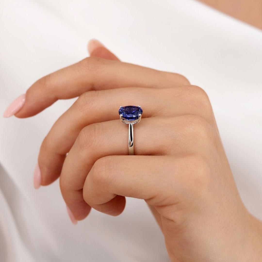 5*7mm Oval Cut Sona Simulated Diamonds Engagement Rings In Sterling Silver