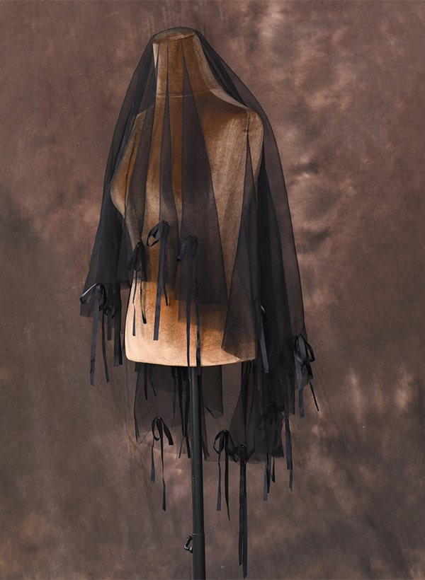 Cut Edge Satin Bow One-Tier Tulle Waltz Bridal Veils