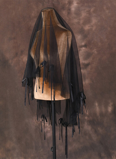 Cut Edge Satin Bow One-Tier Tulle Waltz Bridal Veils