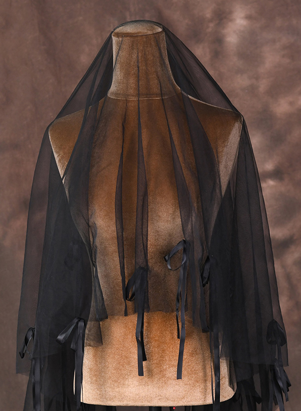 Cut Edge Satin Bow One-Tier Tulle Waltz Bridal Veils