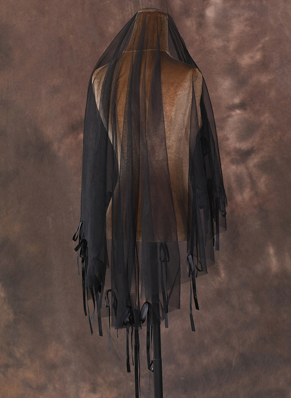 Cut Edge Satin Bow One-Tier Tulle Waltz Bridal Veils