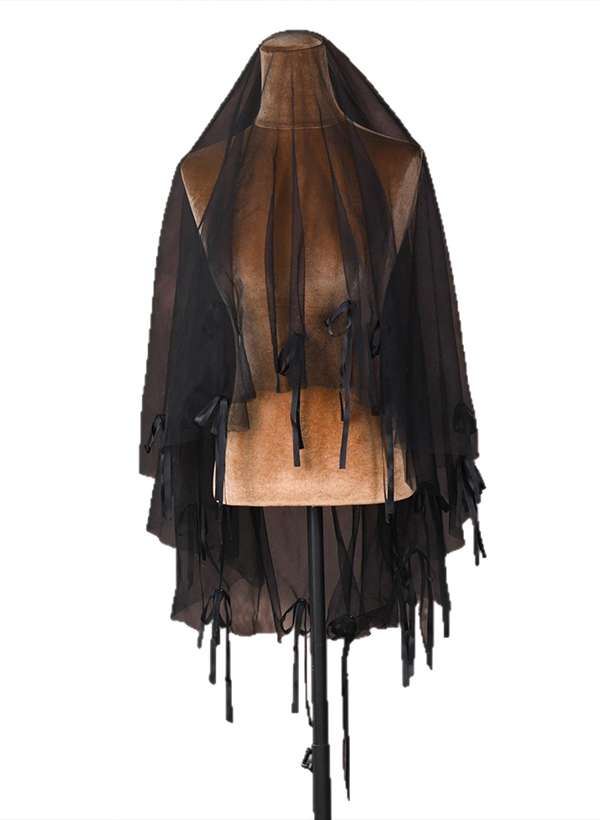 Cut Edge Satin Bow One-Tier Tulle Waltz Bridal Veils