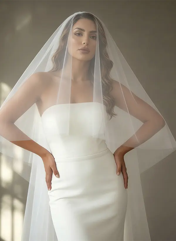 Cut Edge One-Tier Tulle Chapel Bridal Veils - Missacc