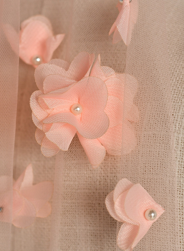 Cut Edge Floral/Pearl One-Tier Tulle Elbow Bridal Veils