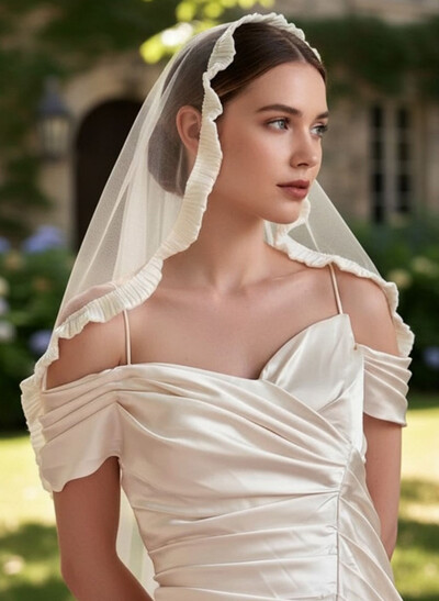 Satin Edge Ruffles One-Tier Tulle Waltz Bridal Veils