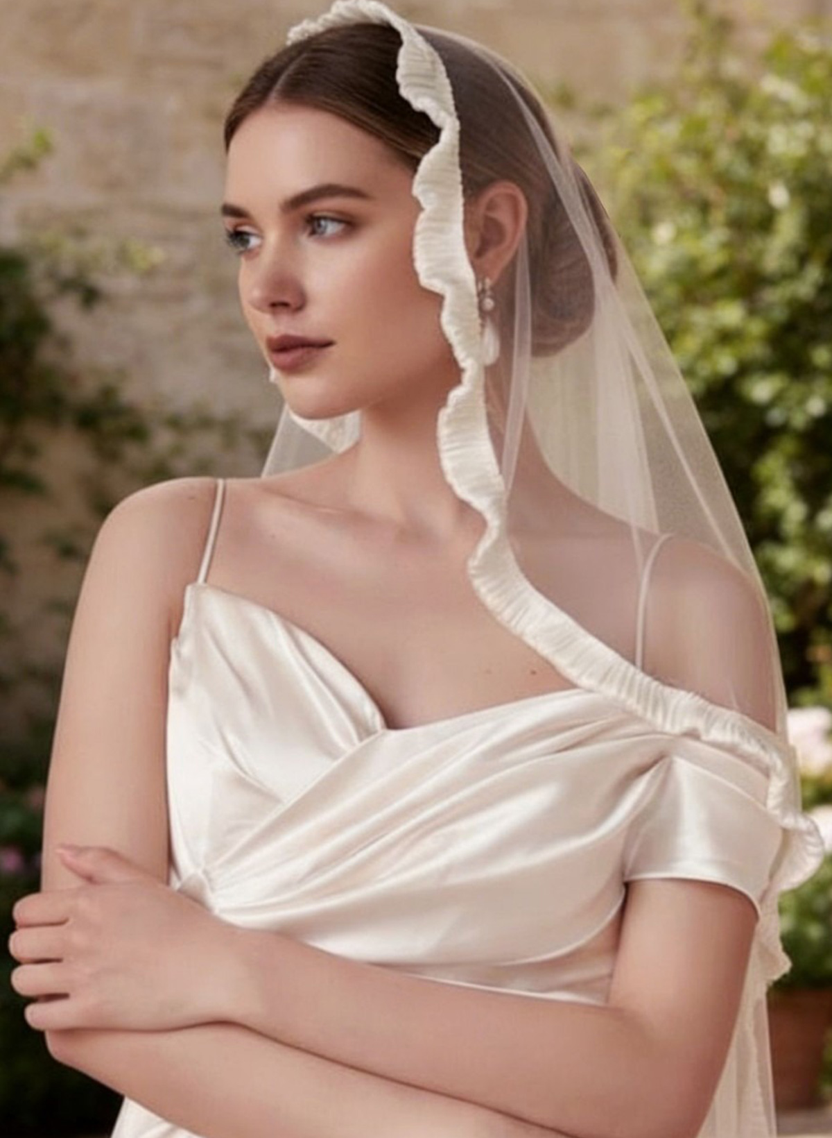 Satin Edge Ruffles One-Tier Tulle Waltz Bridal Veils