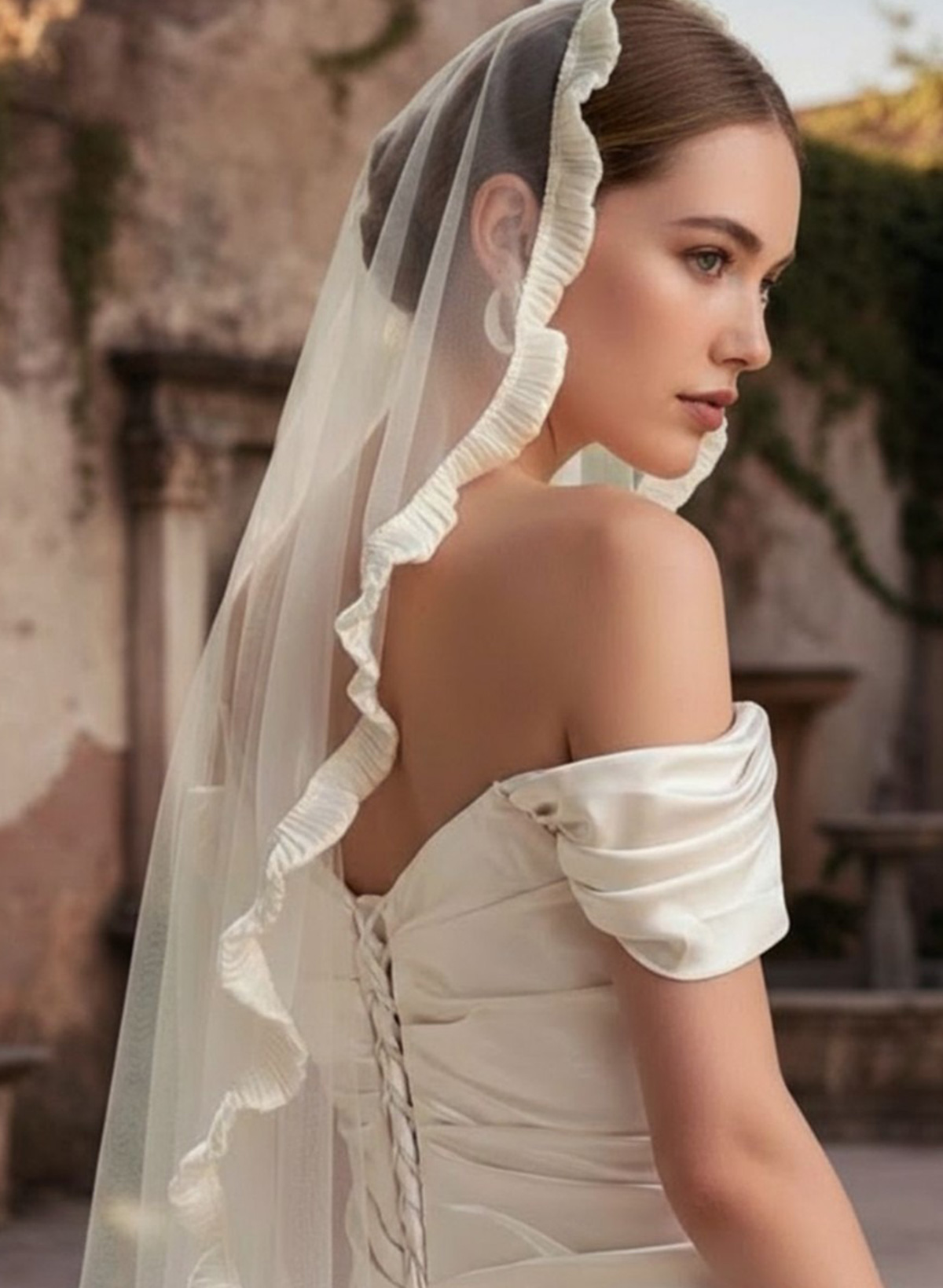 Satin Edge Ruffles One-Tier Tulle Waltz Bridal Veils