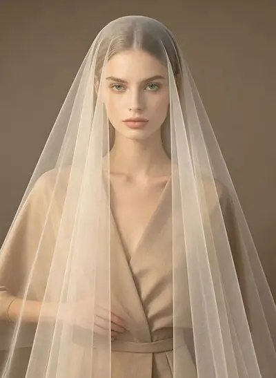 Simple Cut Edge Single-Tier Tulle Cathedral Wedding Veil