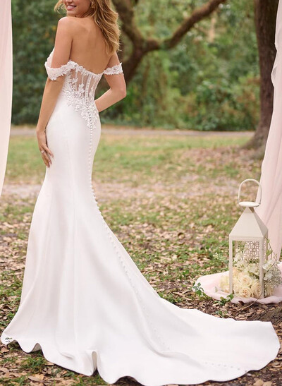 Trumpet/Mermaid Sweetheart Sleeveless Court Train Matte Satin Bride Wedding Dress With Flower(s)