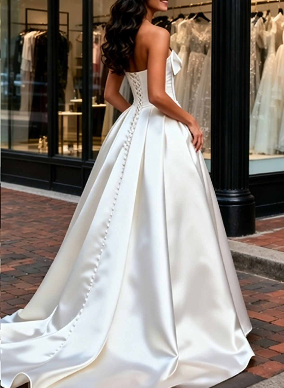A-Line Strapless Sleeveless Court Train Twill Satin Wedding Dresses With Bow(s)/Beading/High Split