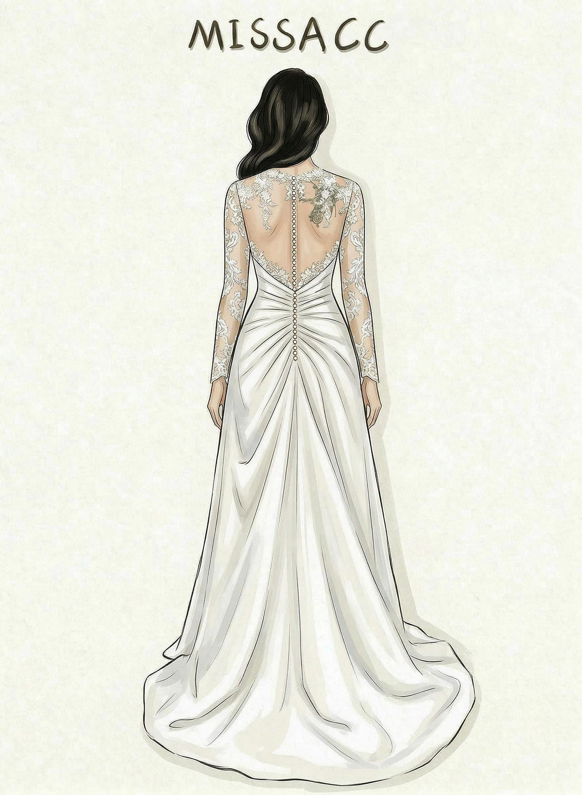 A-Line V-Neck Long Sleeves Court Train Lace/Satin Wedding Dresses With Lace/High Split