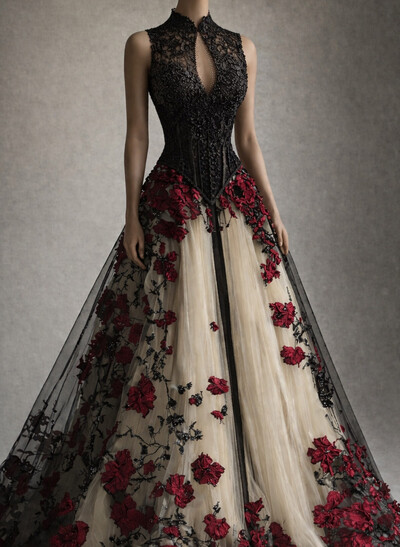 Ball-Gown Halter Sleeveless Floor-Length Lace/Tulle Bride Wedding Dress With Appliques Lace