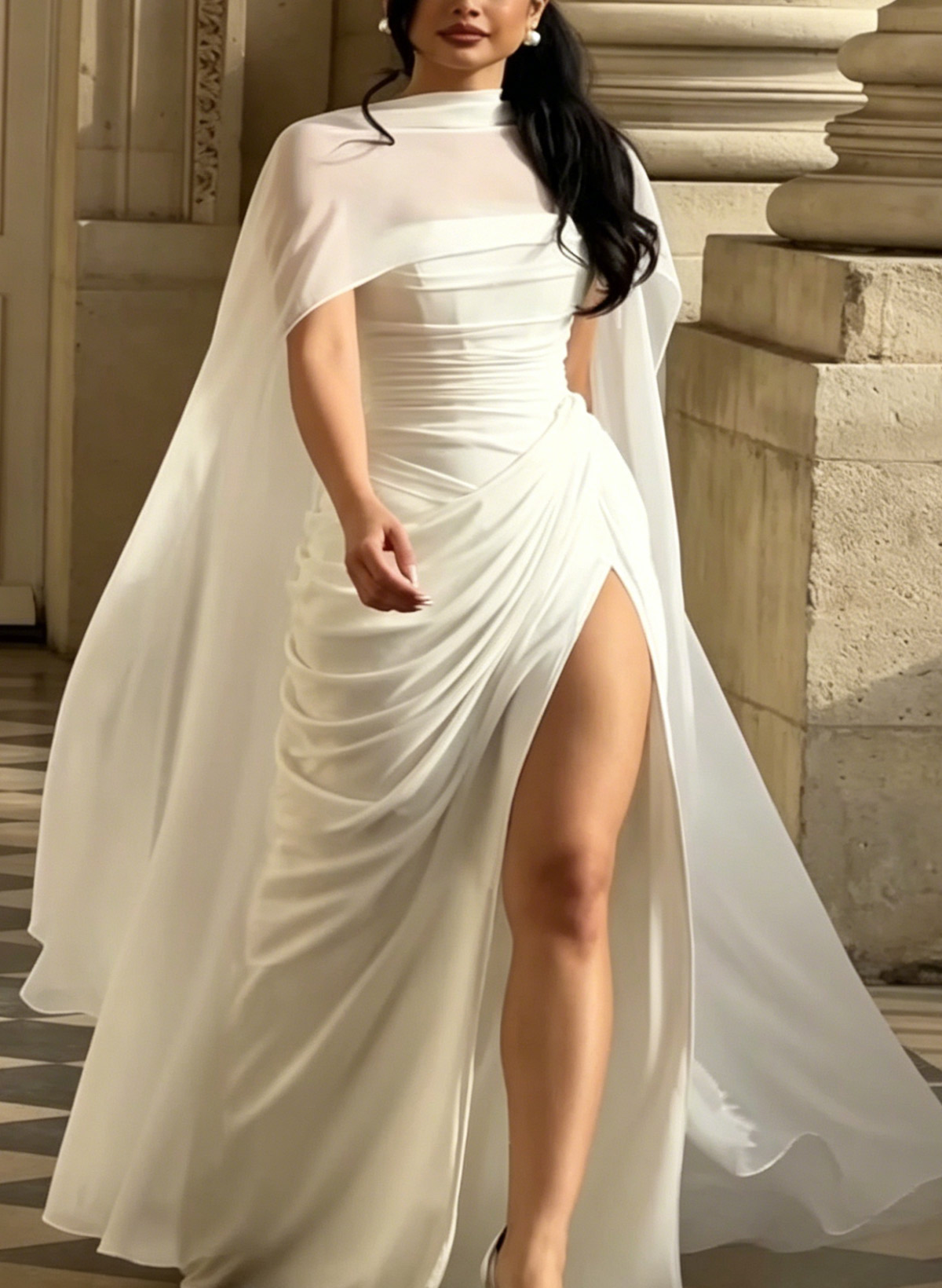 A-Line Strapless Sleeveless Floor-Length Chiffon Bride Wedding Dress With Split Front