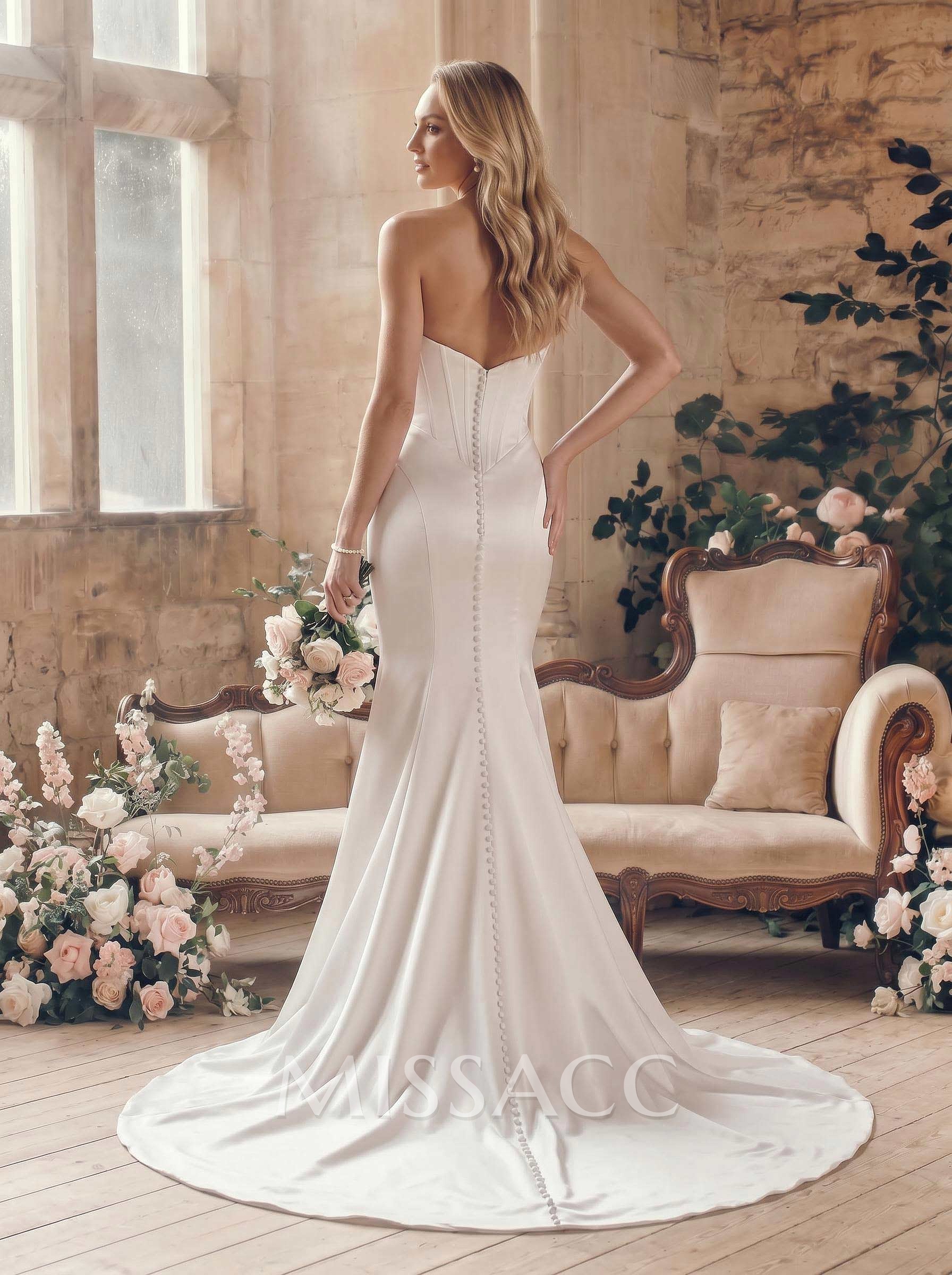 Sheath/Column Off-The-Shoulder Sleeveless Court Train Matte Satin Wedding Dress With Beading Sheath/Column Off-The-Shoulder Sleeveless Court Train Matte Satin Wedding Dress With Beading