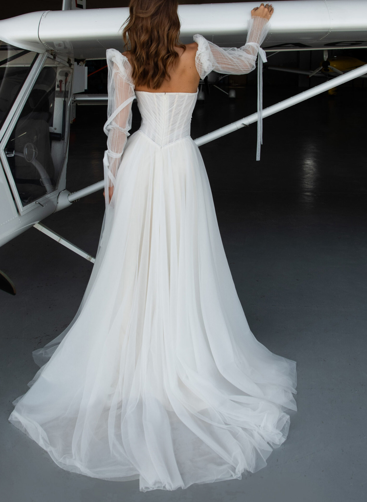 A-Line Strapless Detachable Sleeves Court Train Tulle Bride Wedding Dress With Beading
