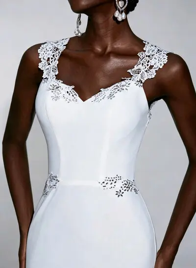 Trumpet/Mermaid Sweetheart Sleeveless Sweep Train Lace/Elastic Satin Bride Wedding Dress With Appliques Lace