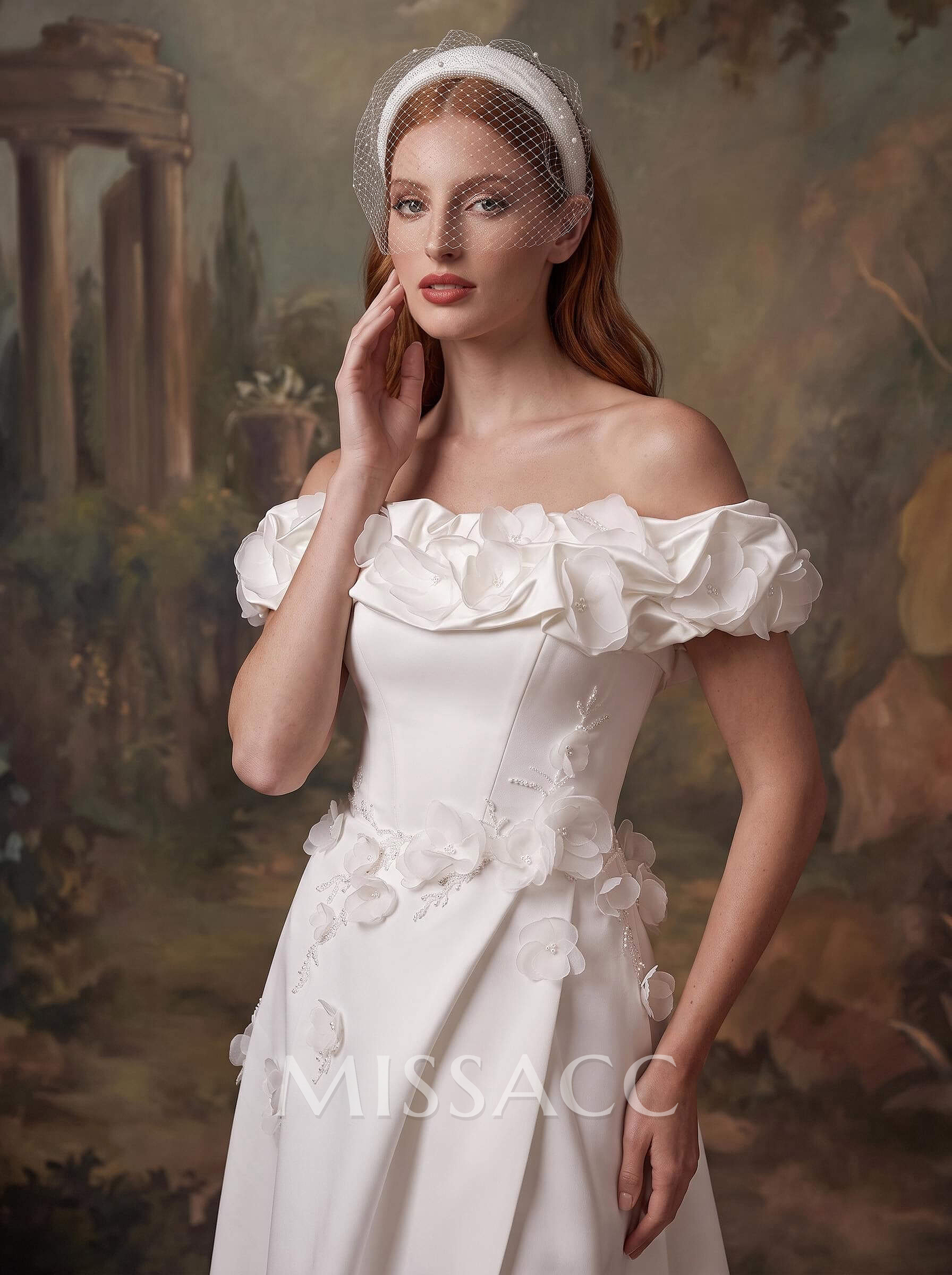 A-Line Off-The-Shoulder Sleeveless Chapel Train Matte Satin Wedding Dresses A-Line Off-The-Shoulder Sleeveless Chapel Train Matte Satin Wedding Dresses