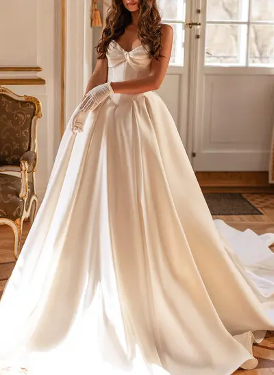 Ball-Gown Sweetheart Sleeveless Royal Satin Wedding Dresses