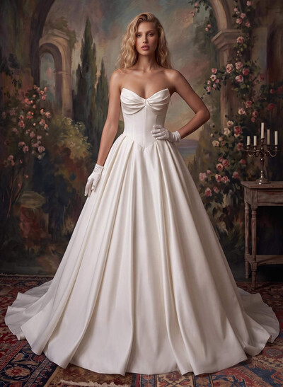 Ball-Gown Sweetheart Sleeveless Royal Satin Wedding Dresses