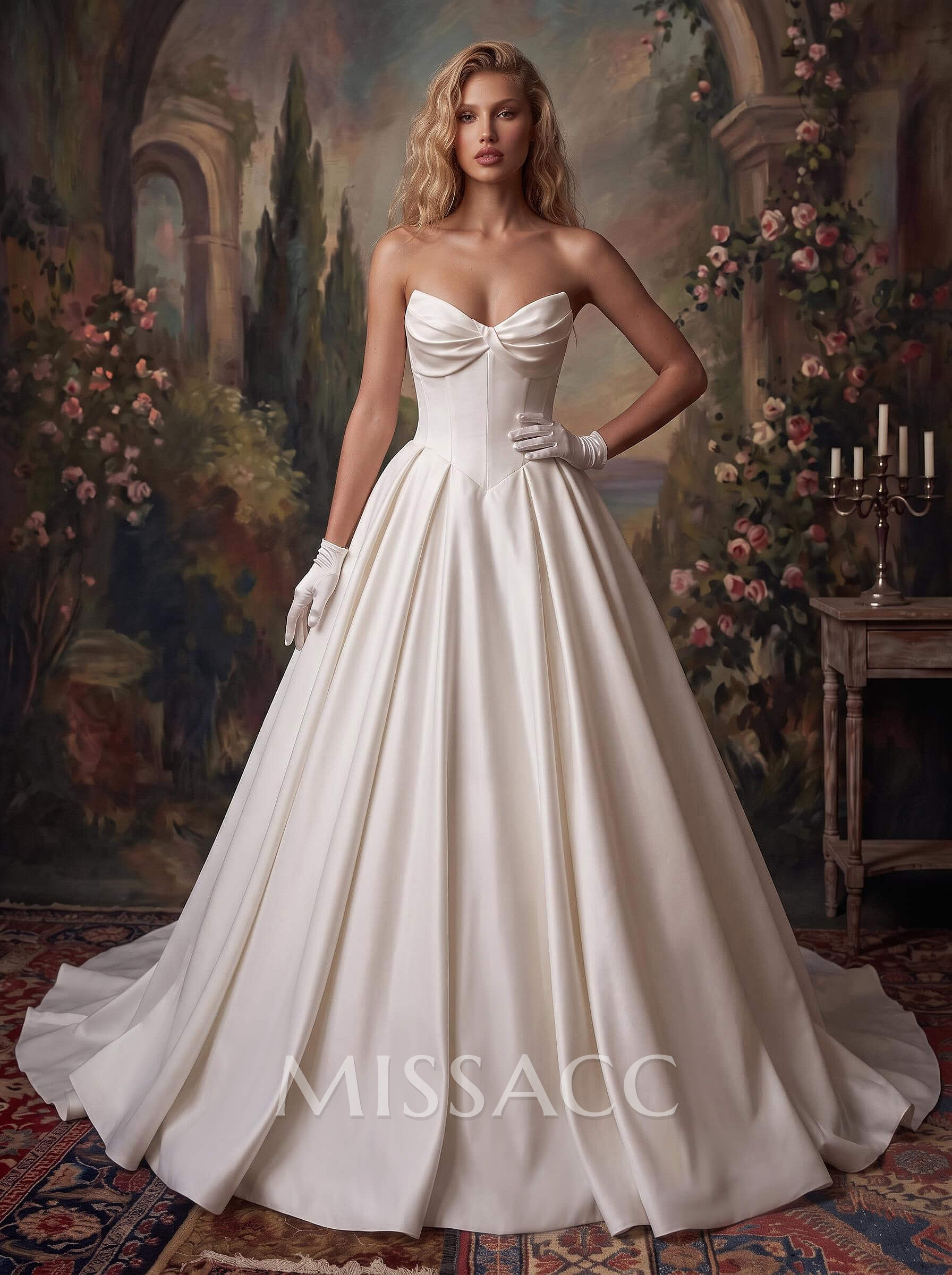 Ball-Gown Sweetheart Sleeveless Royal Satin Wedding Dresses