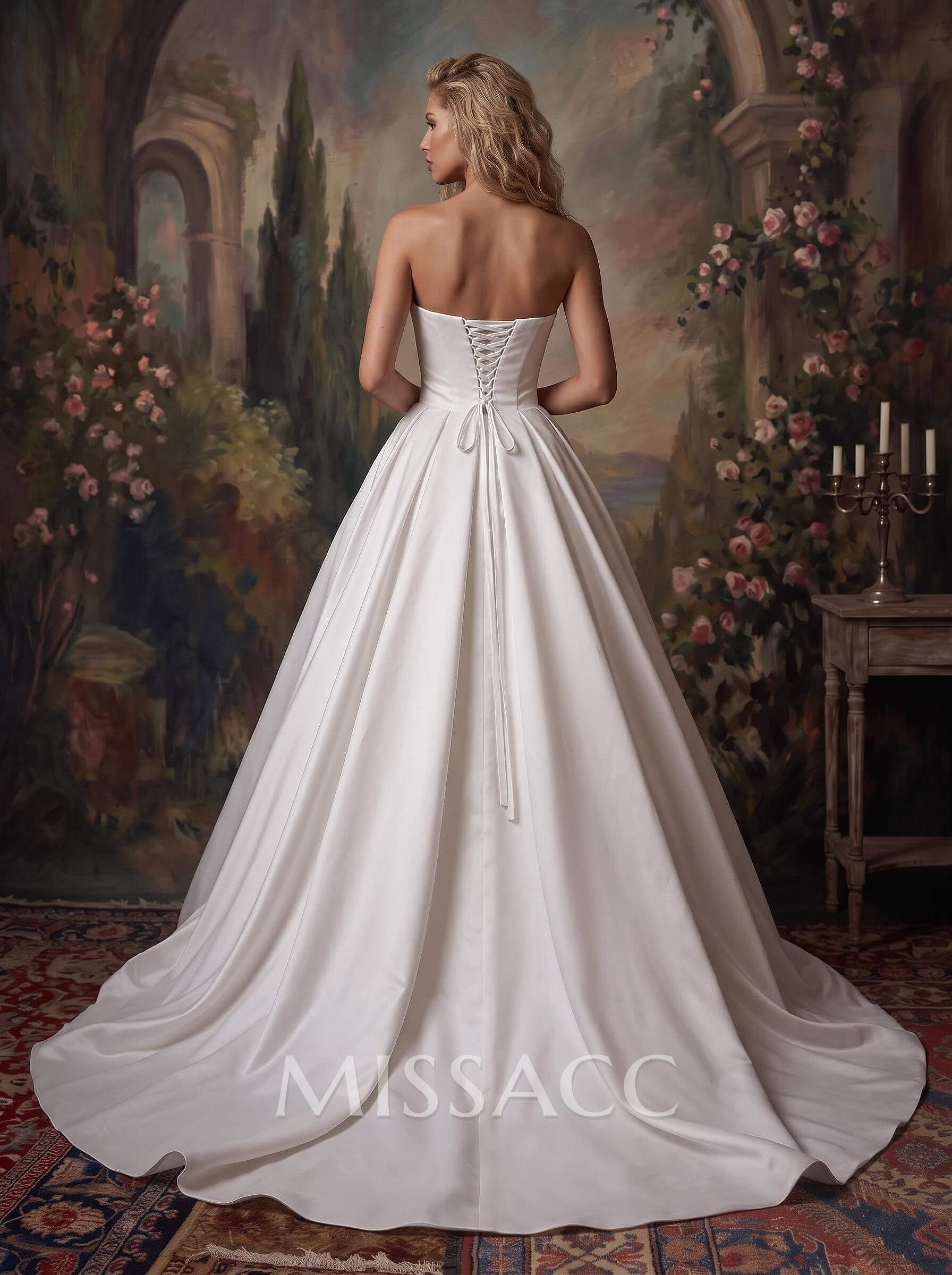 Ball-Gown Sweetheart Sleeveless Royal Satin Wedding Dresses