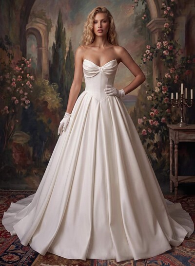 Ball-Gown Sweetheart Sleeveless Royal Satin Wedding Dresses