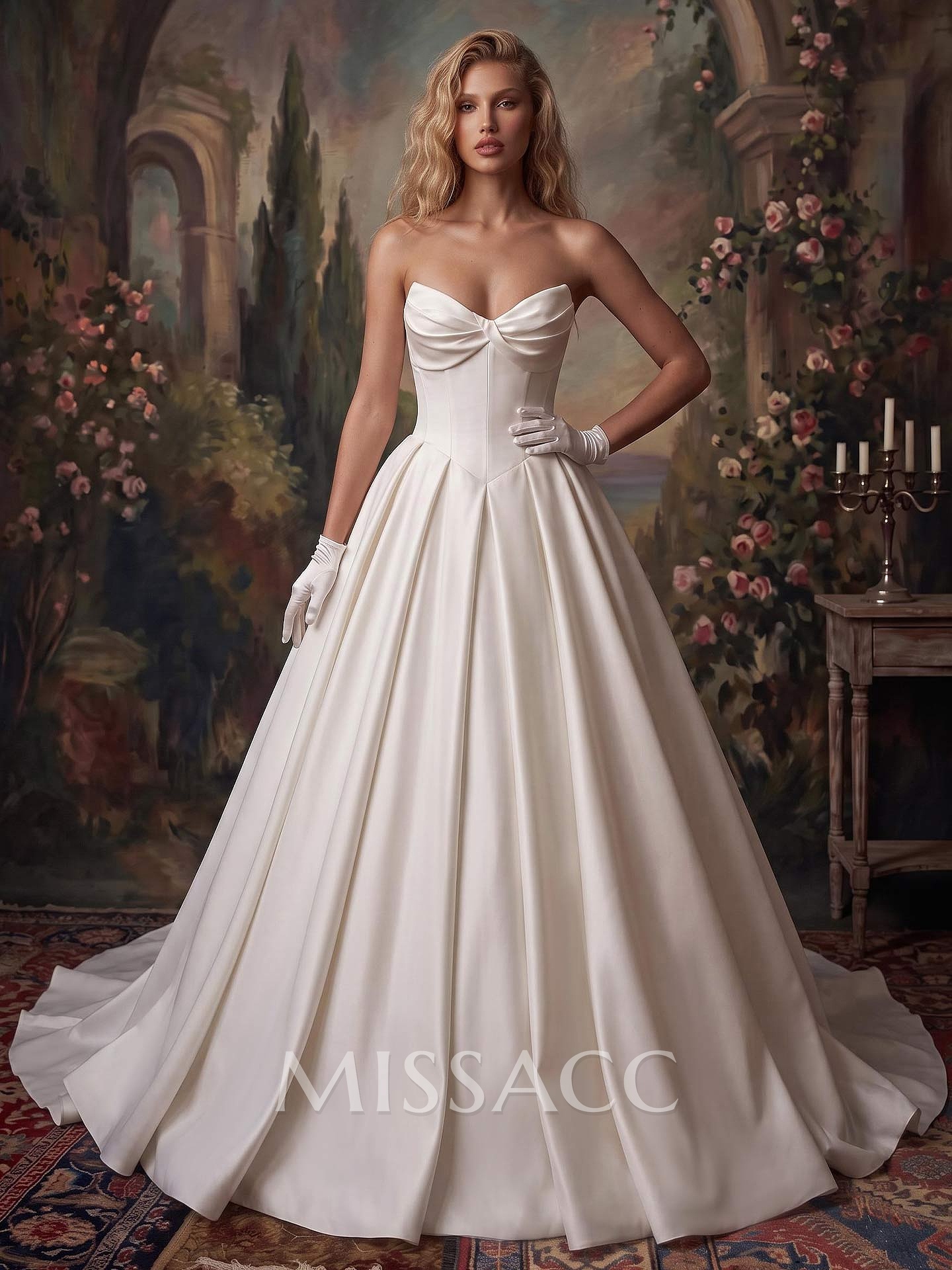 Ball-Gown Sweetheart Sleeveless Royal Satin Wedding Dresses Ball-Gown Sweetheart Sleeveless Royal Satin Wedding Dresses
