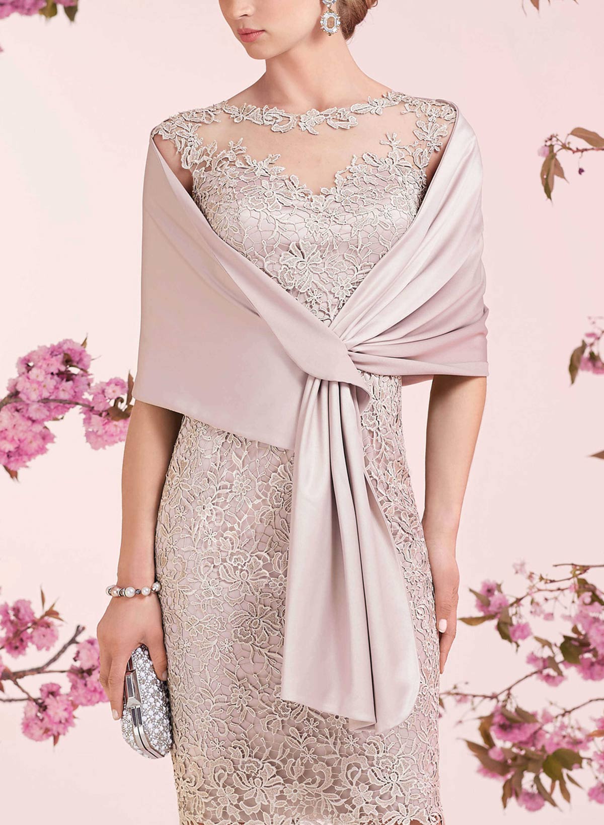 Open Front Crepe Satin Shawl