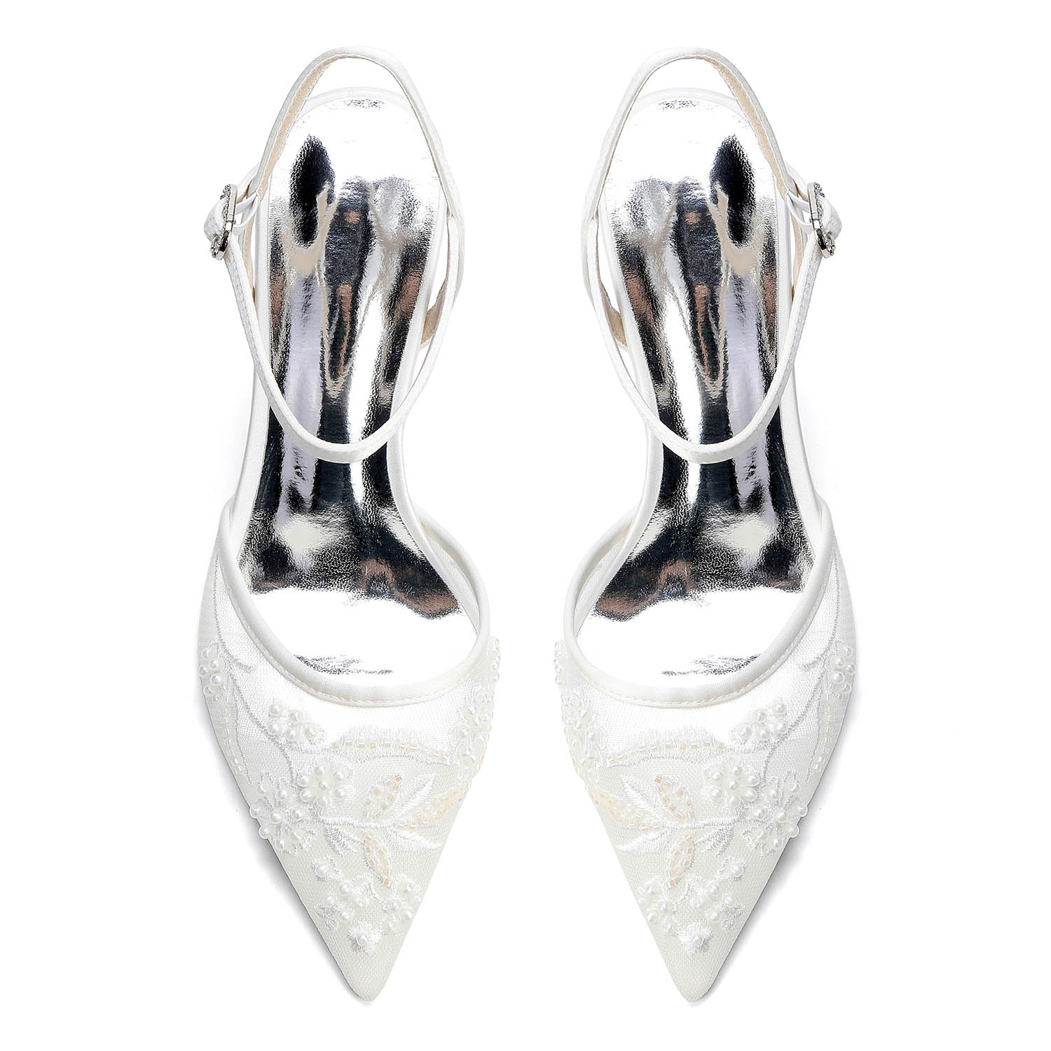 Low Heel Lace/Silk Like Satin Point Toe Wedding Shoes With Imitation Pearl/Flower/Beading