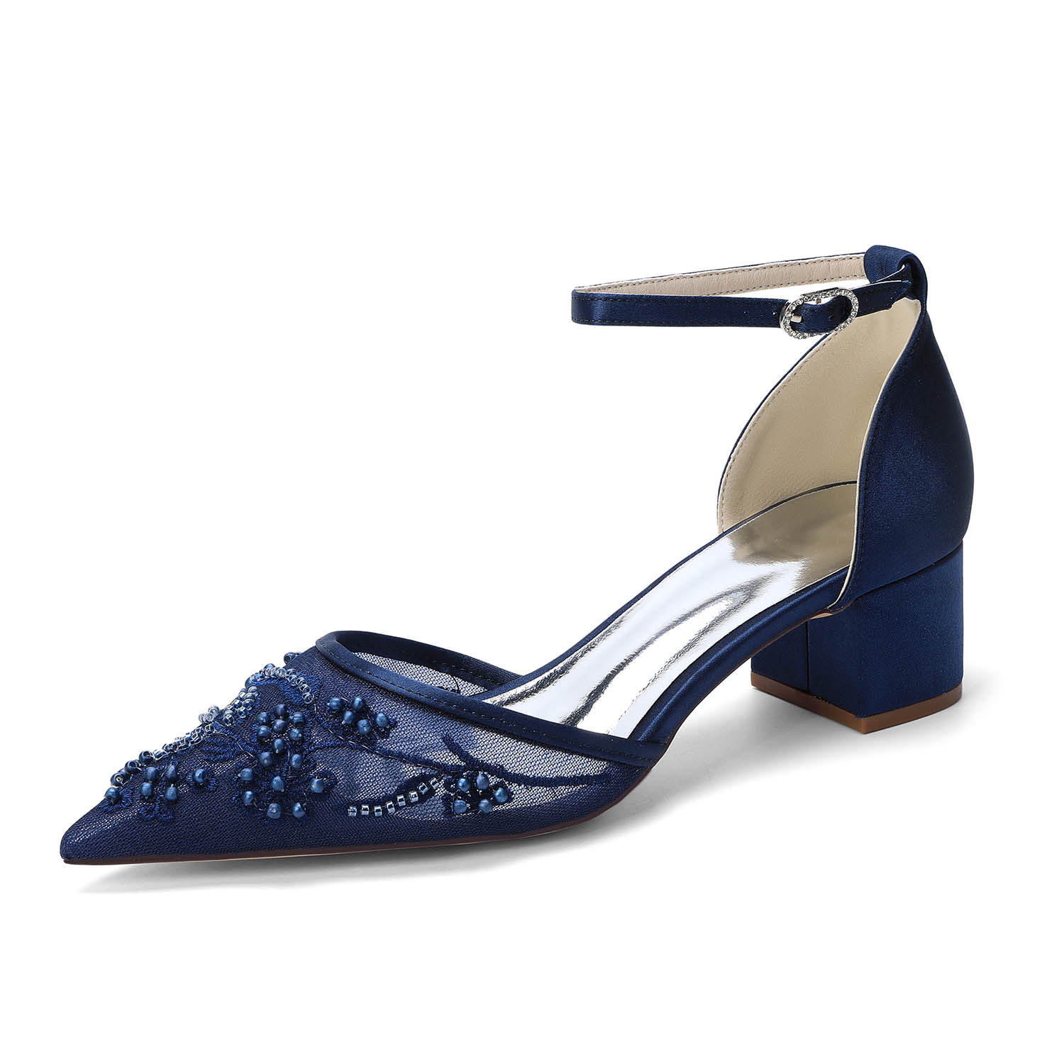 Low Heel Lace/Silk Like Satin Point Toe Wedding Shoes With Imitation Pearl/Flower/Beading