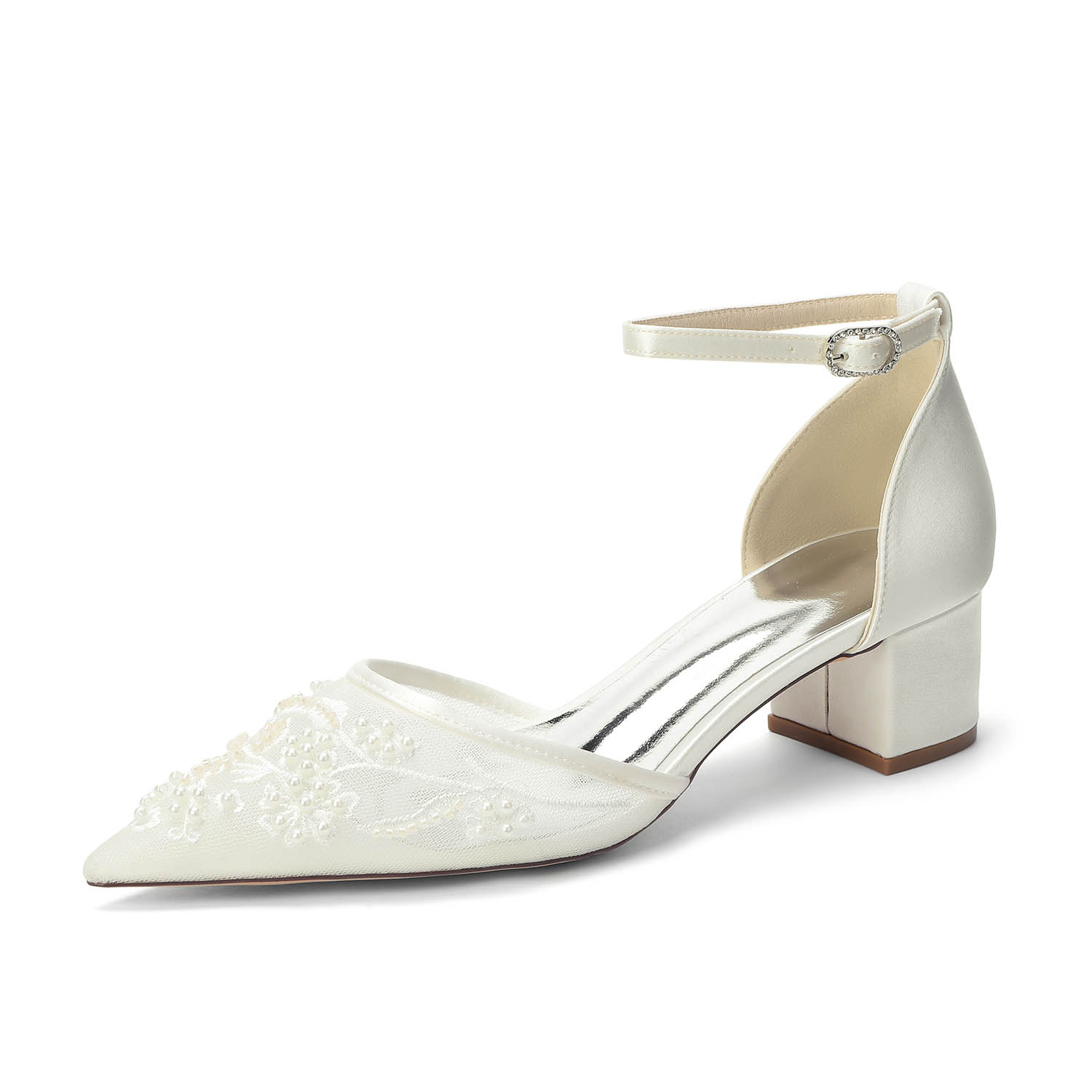 Low Heel Lace/Silk Like Satin Open Toe Wedding Shoes With Imitation Pearl/Flower