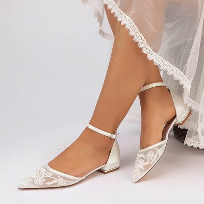 Flat Heel Lace/Silk Like Satin Point Toe Wedding Shoes With Imitation Pearl/Flower/Beading