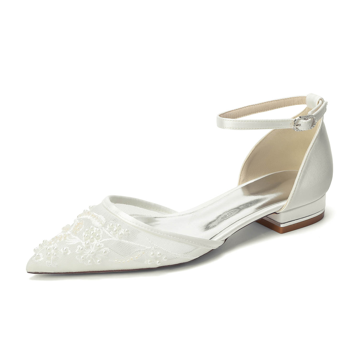 Flat Heel Lace/Silk Like Satin Point Toe Wedding Shoes With Imitation Pearl/Flower/Beading