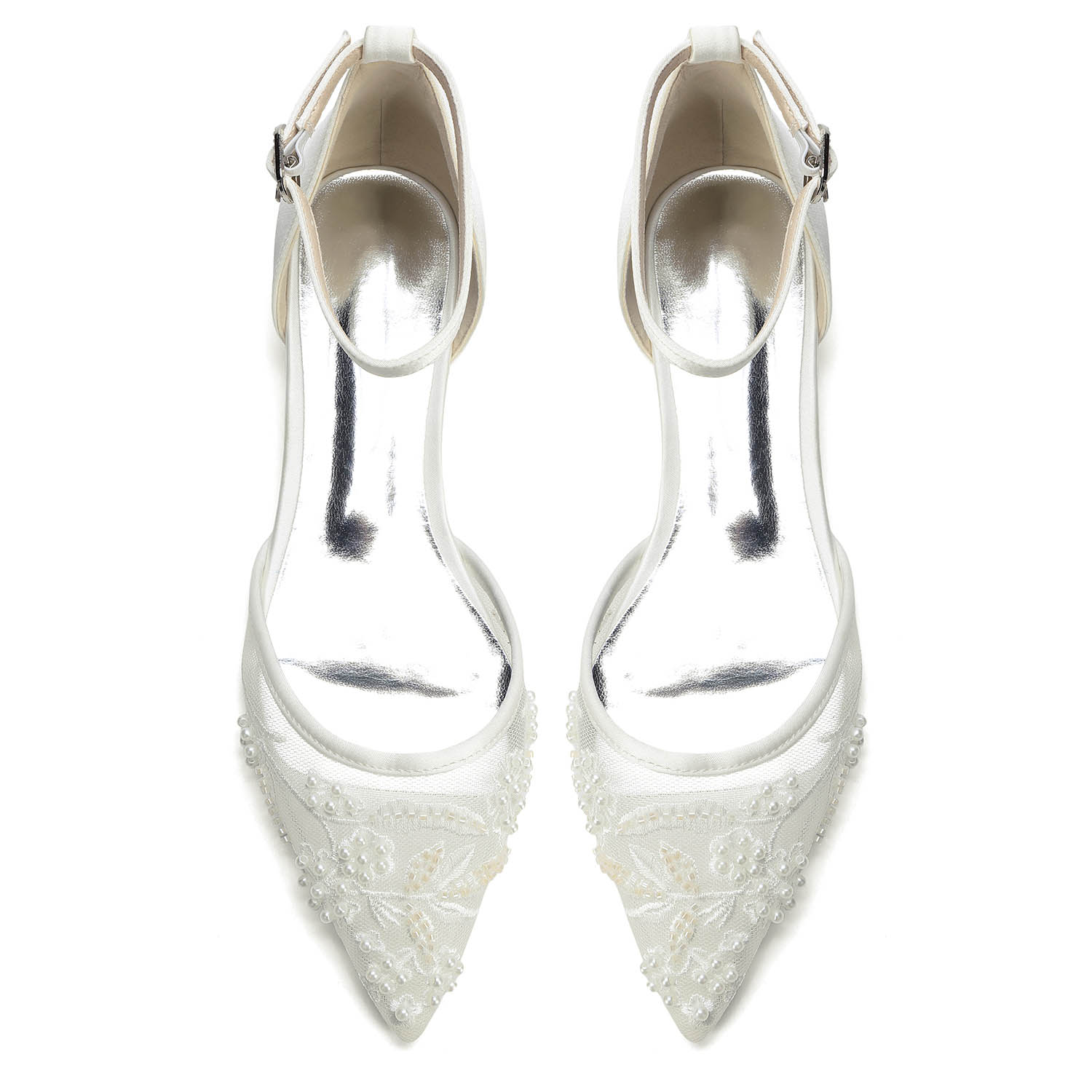 Flat Heel Lace/Silk Like Satin Point Toe Wedding Shoes With Imitation Pearl/Flower/Beading