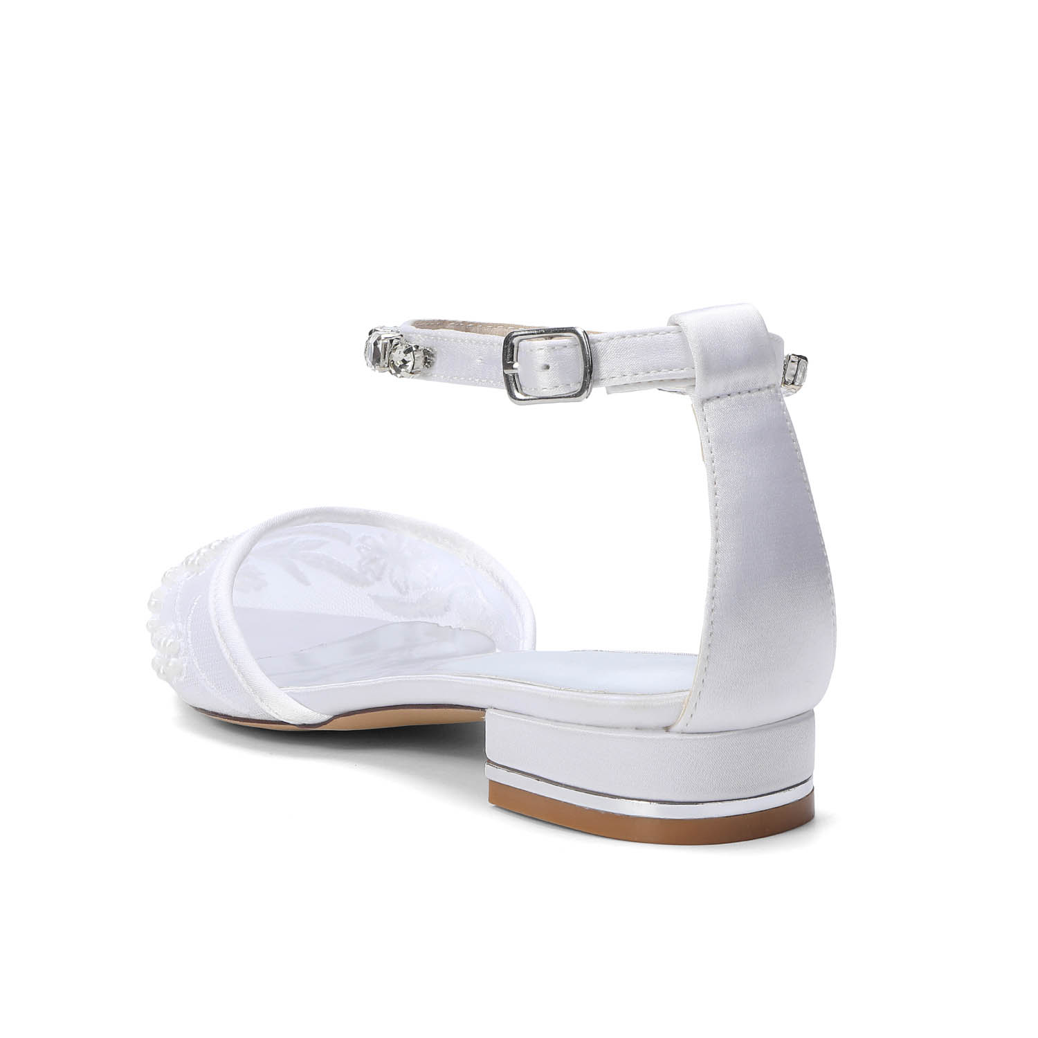 Elegant Flat Heel Lace/Silk Like Satin Point Toe Wedding Shoes With Rhinestone/Imitation Pearl/Flower/Beading