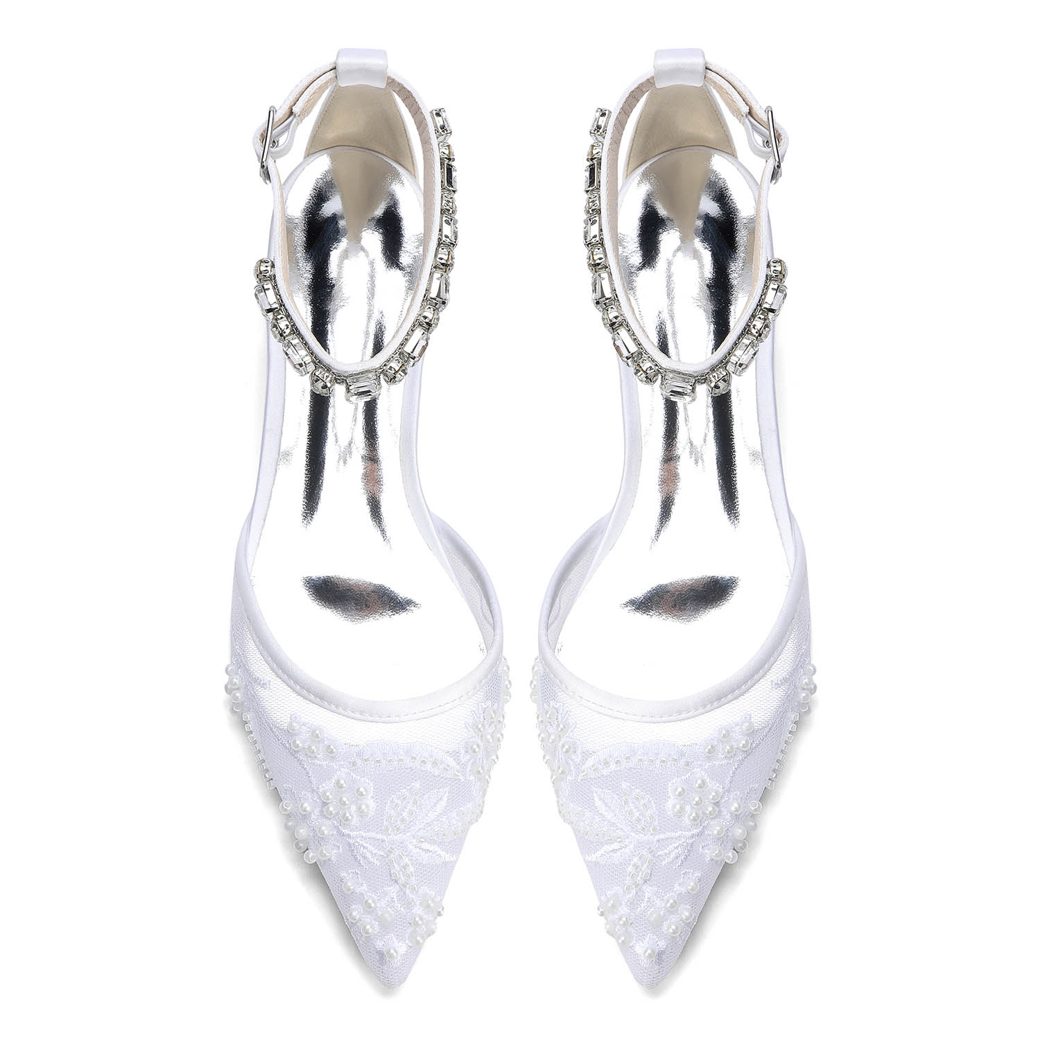 Elegant Flat Heel Lace/Silk Like Satin Point Toe Wedding Shoes With Rhinestone/Imitation Pearl/Flower/Beading