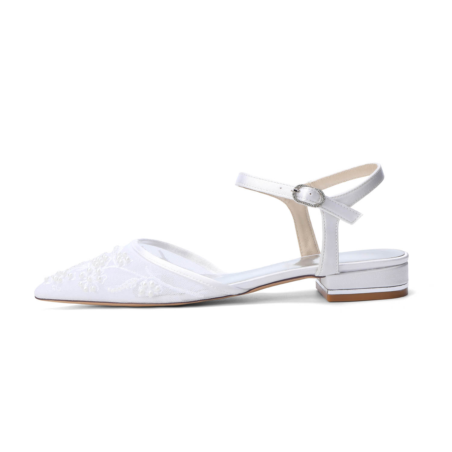 Flat Heel Lace/Silk Like Satin Point Toe Wedding Shoes With Imitation Pearl/Flower/Beading