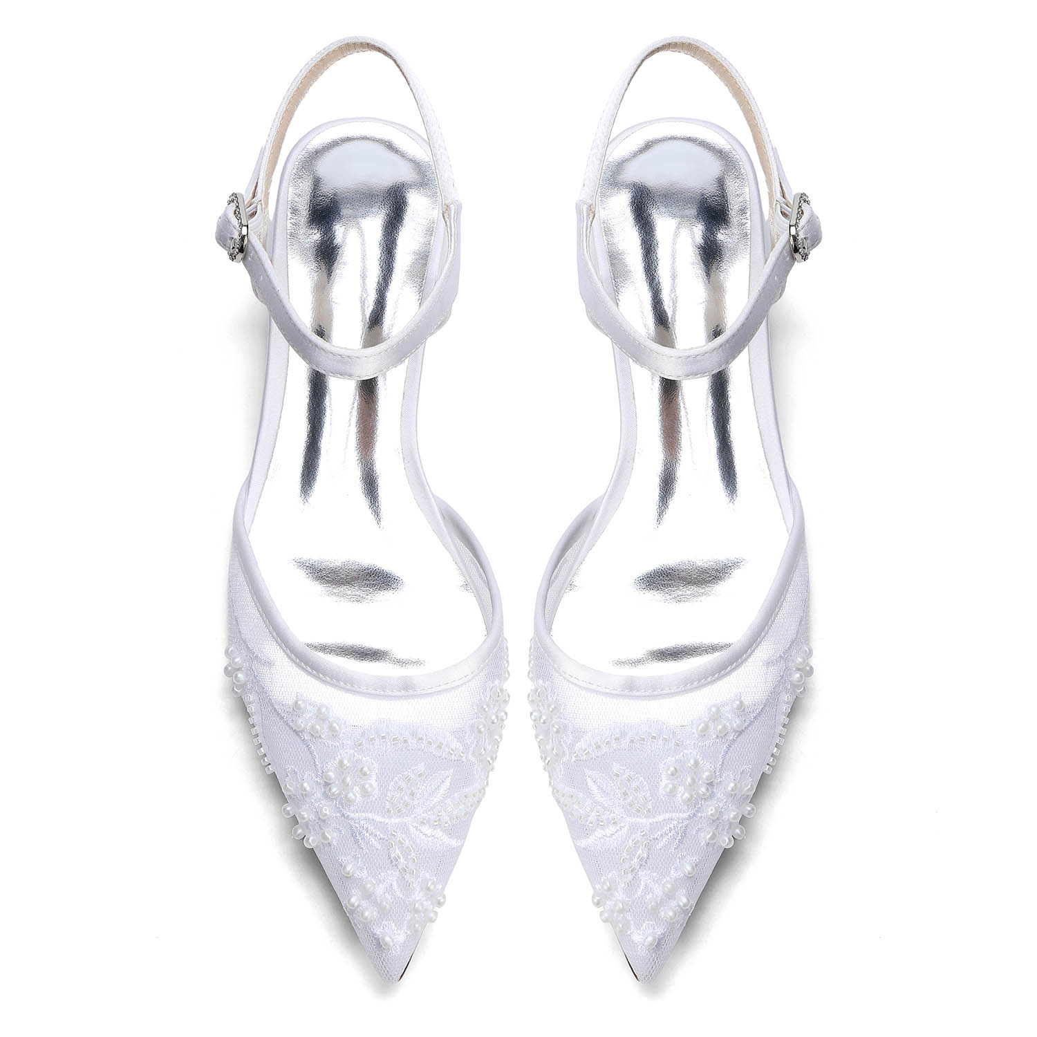 Flat Heel Lace/Silk Like Satin Point Toe Wedding Shoes With Imitation Pearl/Flower/Beading