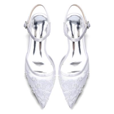 Flat Heel Lace/Silk Like Satin Point Toe Wedding Shoes With Imitation Pearl/Flower/Beading