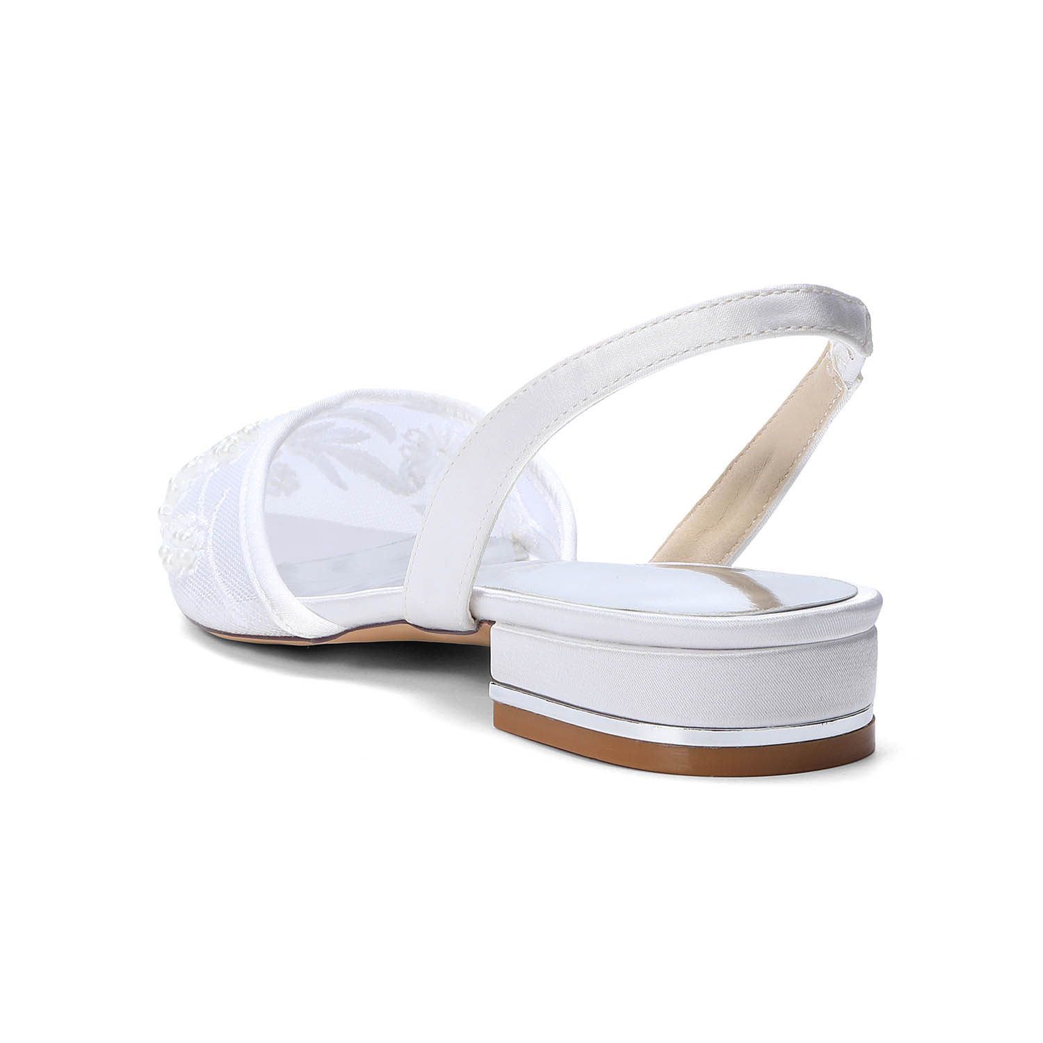 Elegant Flat Heel Lace/Silk Like Satin Point Toe Wedding Shoes With Imitation Pearl/Flower/Beading