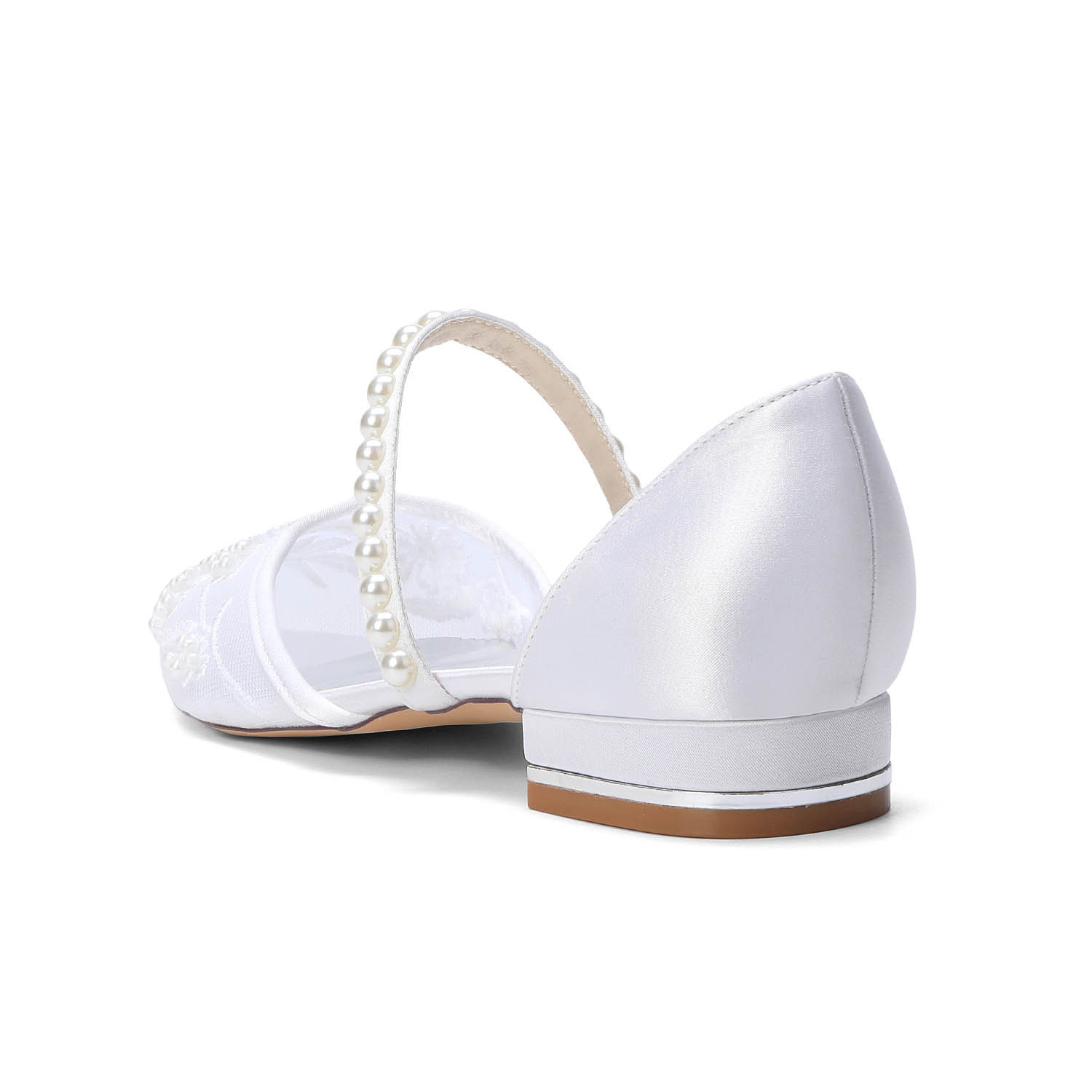 Flat Heel Lace/Silk Like Satin Point Toe Wedding Shoes With Imitation Pearl/Flower/Beading