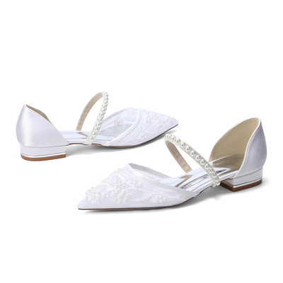 Flat Heel Lace/Silk Like Satin Point Toe Wedding Shoes With Imitation Pearl/Flower/Beading