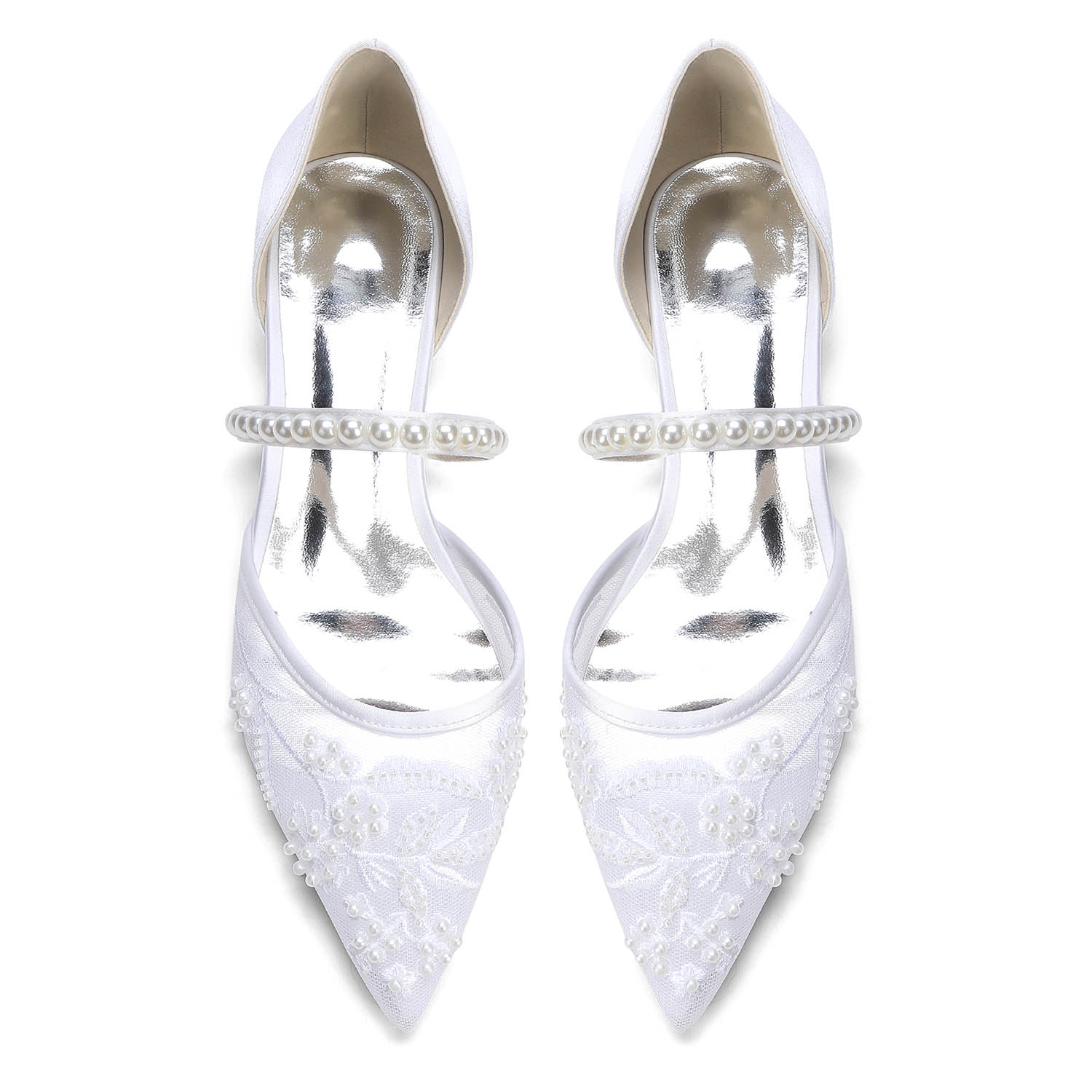 Flat Heel Lace/Silk Like Satin Point Toe Wedding Shoes With Imitation Pearl/Flower/Beading